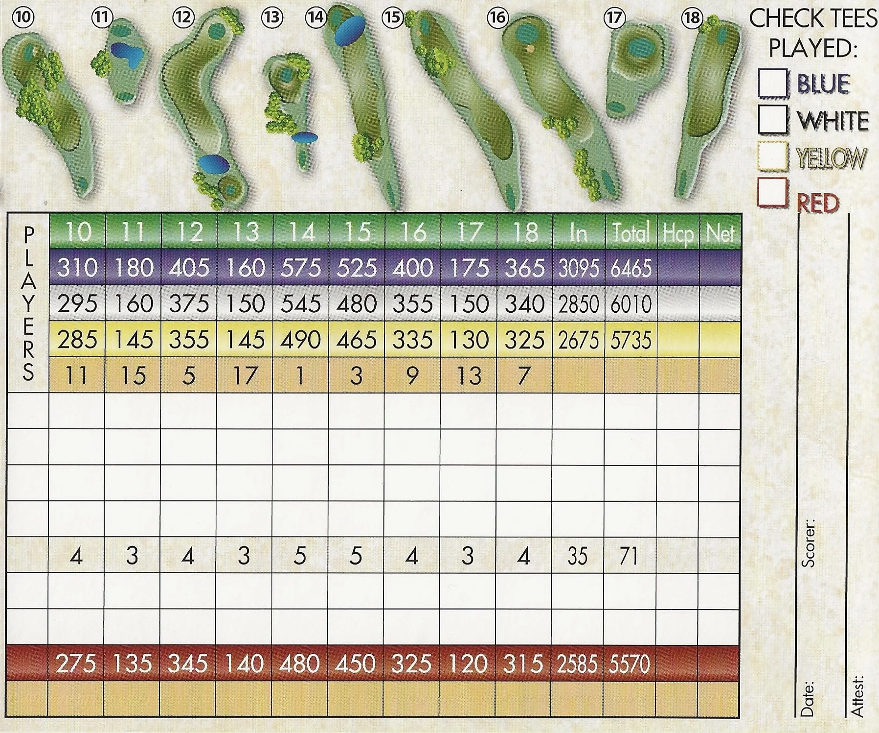 Edgewood Golf Course Scorecard Back